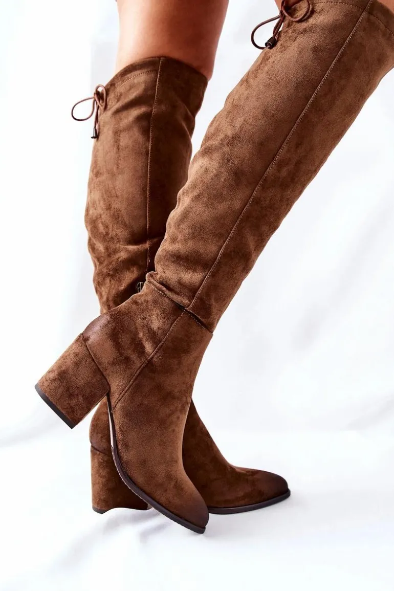 Kozaki Damskie Na Słupku Zamszowe Brązowe Corrig