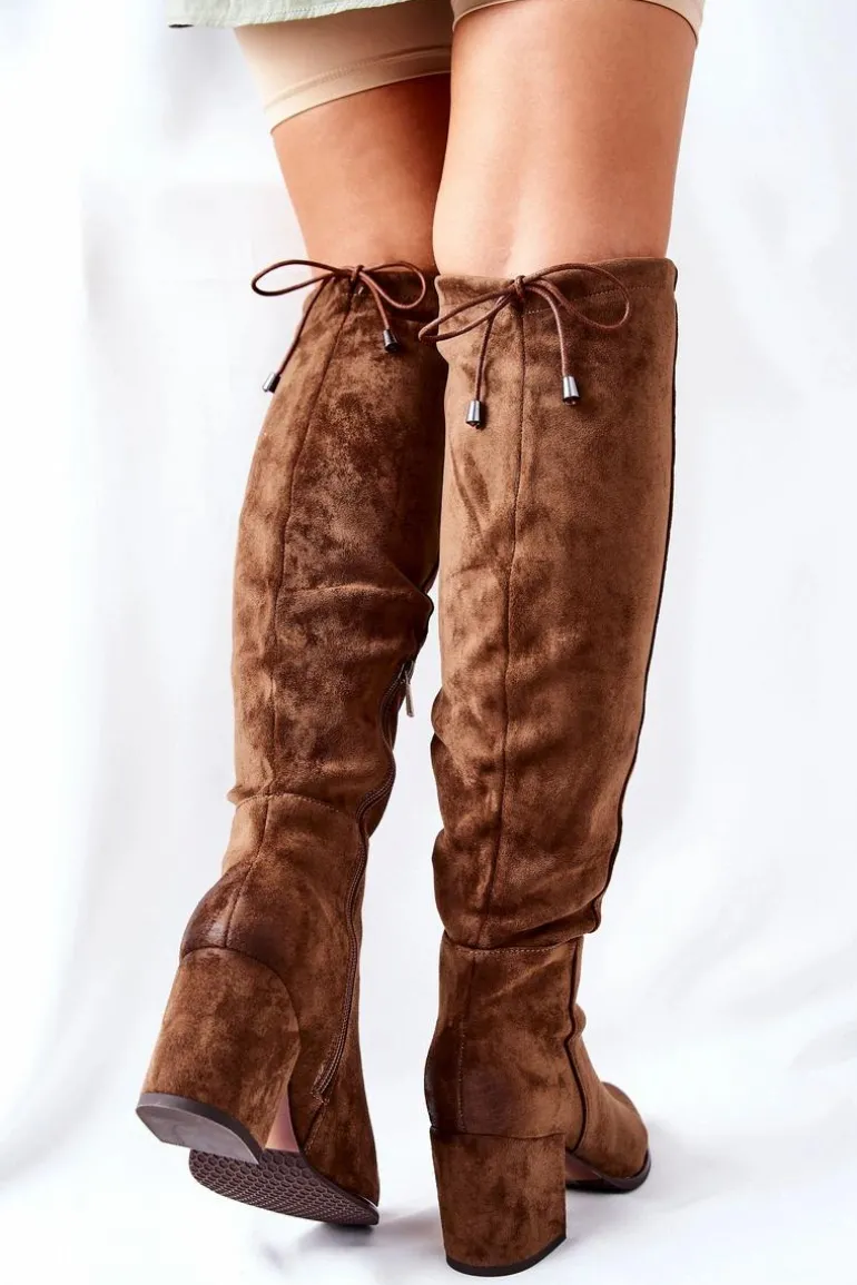 Kozaki Damskie Na Słupku Zamszowe Brązowe Corrig