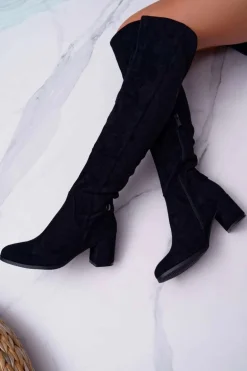 Kozaki Damskie Na Słupku Zamszowe Czarne Torgos