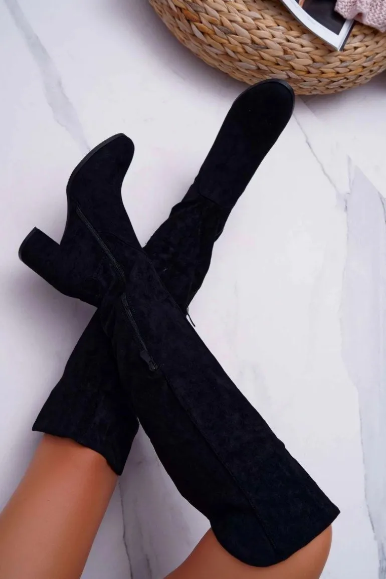 Kozaki Damskie Na Słupku Zamszowe Czarne Torgos