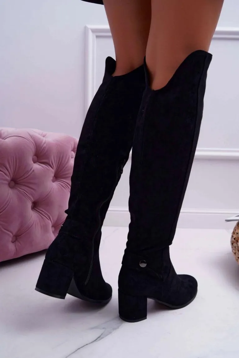 Kozaki Damskie Na Słupku Zamszowe Czarne Torgos