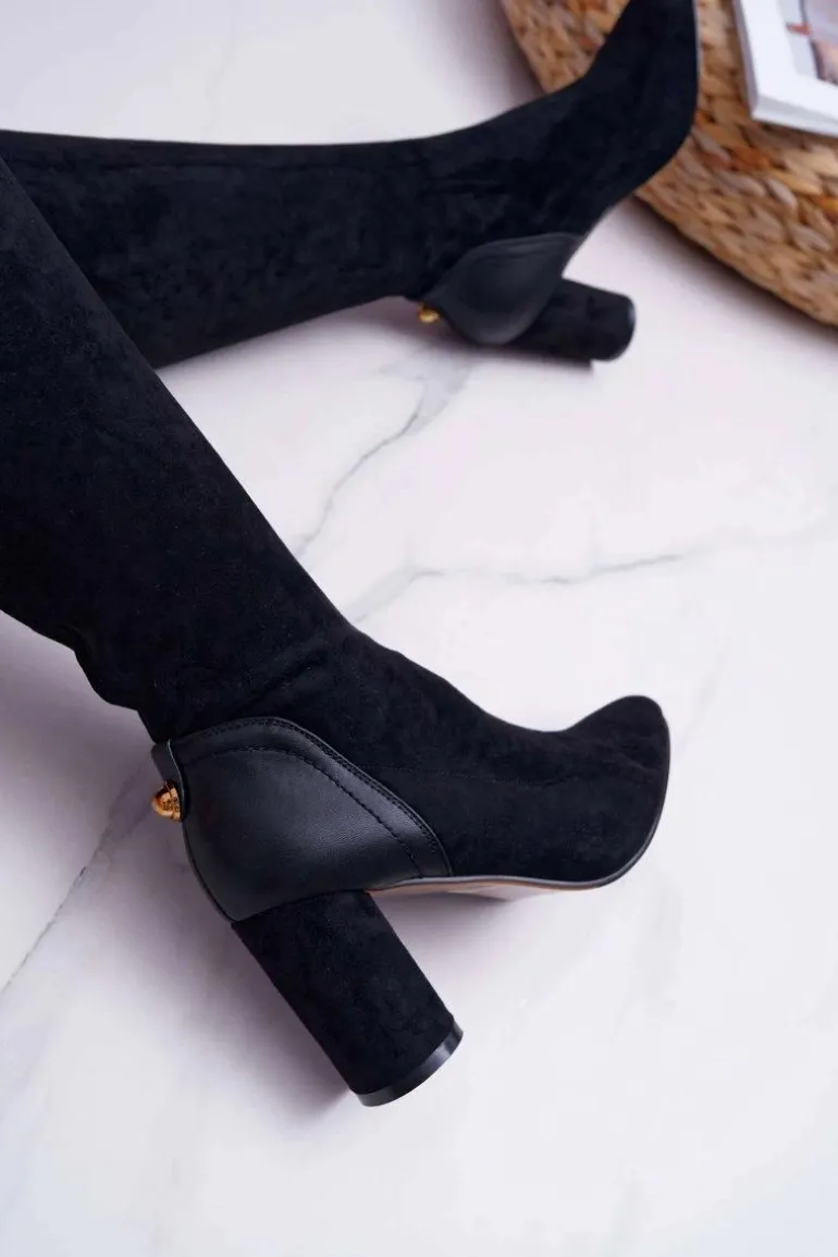 Kozaki Damskie Na Słupku Zamszowe Czarne Selfie