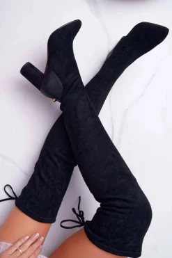 Kozaki Damskie Na Słupku Zamszowe Czarne Selfie