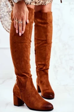 Kozaki Damskie Na Słupku Zamszowe Camel Torgos