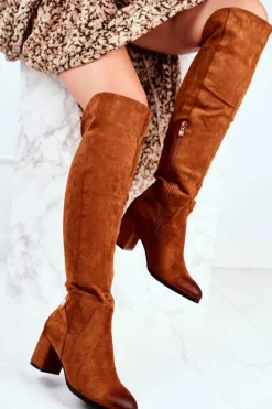 Kozaki Damskie Na Słupku Zamszowe Camel Torgos