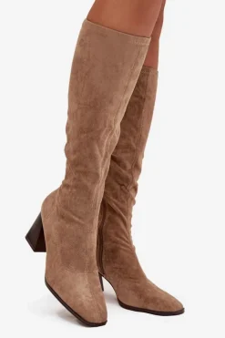 Kozaki Damskie Na Słupku Z Przeszyciami Beżowe Celandine