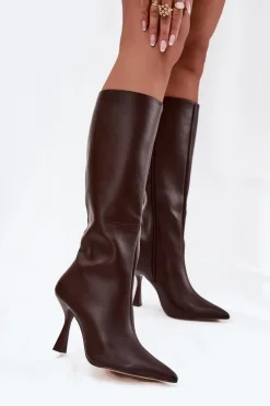 Kozaki Damskie Na Szpilce Przed Kolano Czekoladowe Vionette
