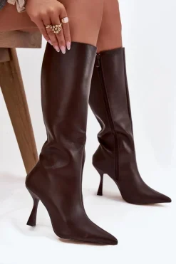 Kozaki Damskie Na Szpilce Przed Kolano Czekoladowe Vionette