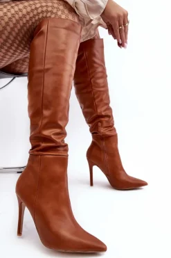 Kozaki Damskie Na Szpilce Brązowe Sirenpha