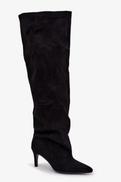 Kozaki Damskie Na Szpilce Wsuwane Czarne Mavilla