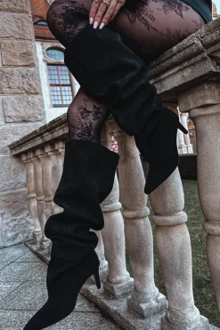 Kozaki Damskie Na Szpilce Wsuwane Czarne Mavilla