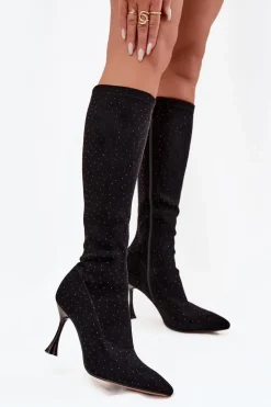 Kozaki Damskie Na Szpilce Ze Zdobieniem D&A JC52-883 Czarne