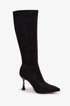 Kozaki Damskie Na Szpilce Ze Zdobieniem D&A JC52-883 Czarne