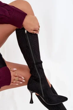 Kozaki Damskie Na Szpilce Ze Zdobieniem D&A JC52-883 Czarne