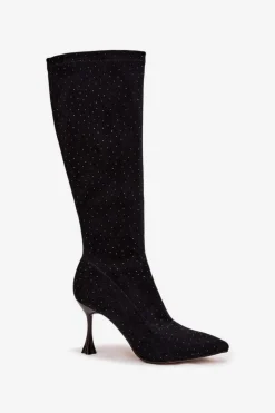 Kozaki Damskie Na Szpilce Ze Zdobieniem D&A JC52-883 Czarne