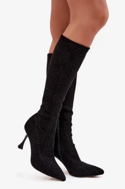 Kozaki Damskie Na Szpilce Ze Zdobieniem D&A JC52-883 Czarne