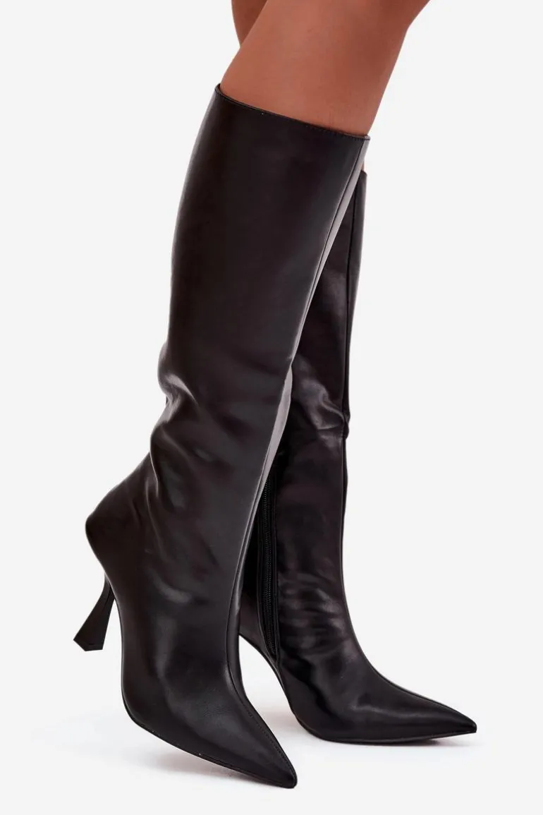 Kozaki Damskie Na Szpilce Przed Kolano Czarne Vionette