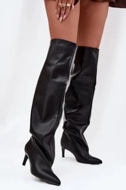 Kozaki Damskie Na Szpilce Wsuwane Czarne Mavilla