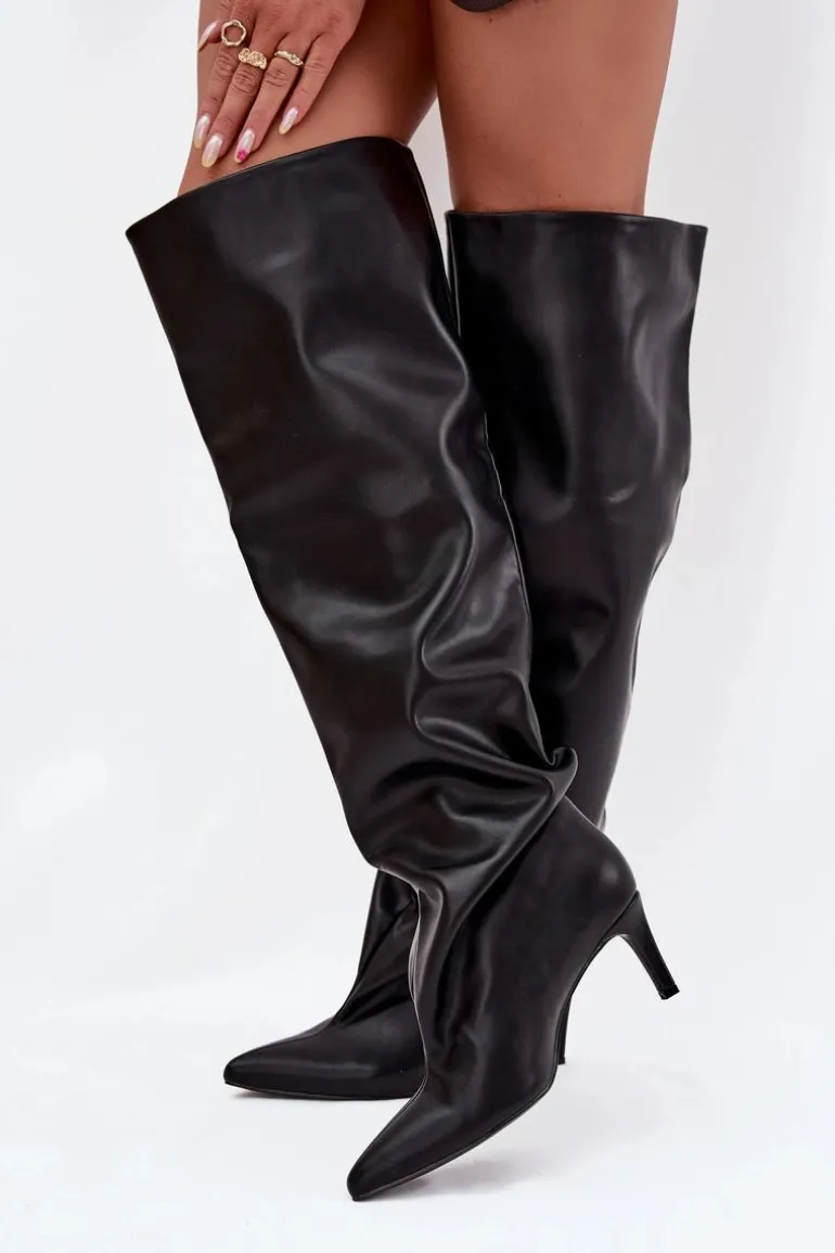 Kozaki Damskie Na Szpilce Wsuwane Czarne Mavilla