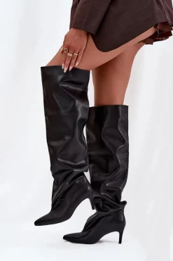 Kozaki Damskie Na Szpilce Wsuwane Czarne Mavilla