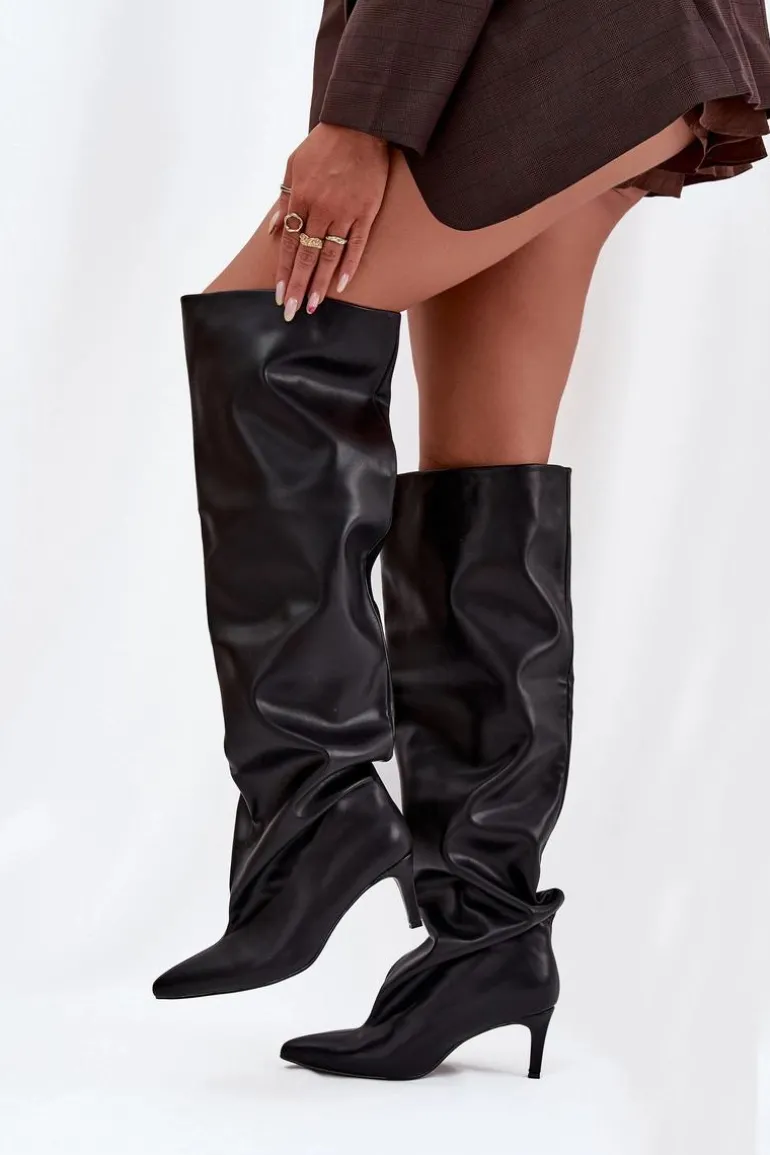 Kozaki Damskie Na Szpilce Wsuwane Czarne Mavilla