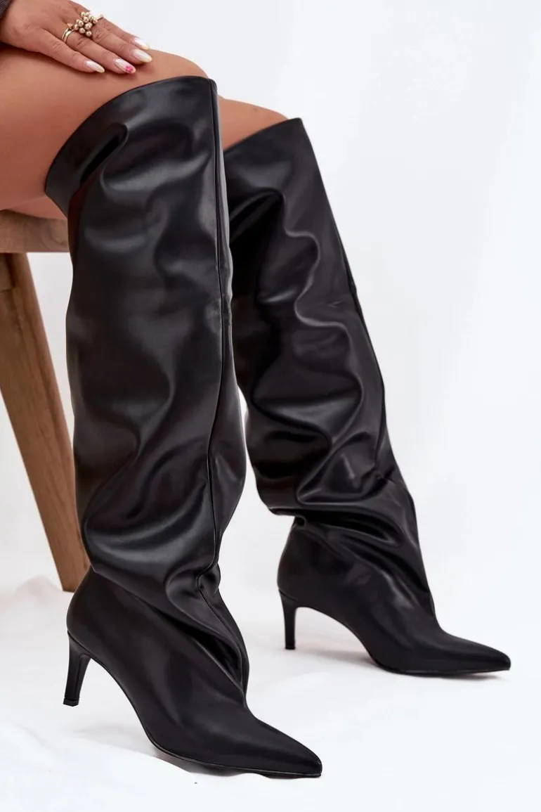 Kozaki Damskie Na Szpilce Wsuwane Czarne Mavilla