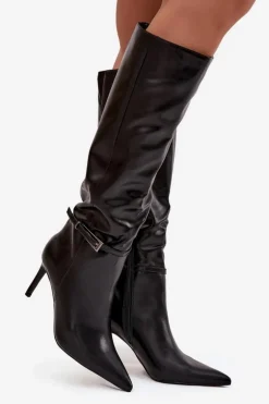 Kozaki Damskie Na Szpilce Z Paskiem Czarne Lisanne