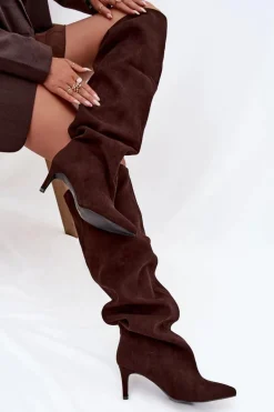 Kozaki Damskie Na Szpilce Wsuwane Czekoladowe Mavilla