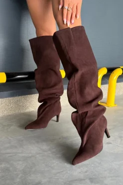 Kozaki Damskie Na Szpilce Wsuwane Czekoladowe Mavilla