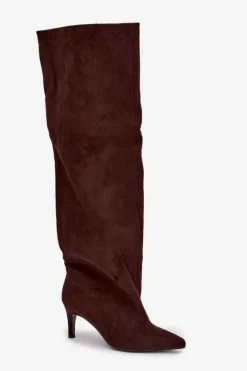 Kozaki Damskie Na Szpilce Wsuwane Czekoladowe Mavilla