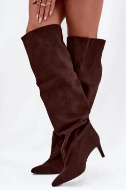 Kozaki Damskie Na Szpilce Wsuwane Czekoladowe Mavilla