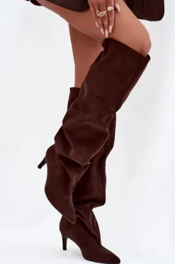 Kozaki Damskie Na Szpilce Wsuwane Czekoladowe Mavilla