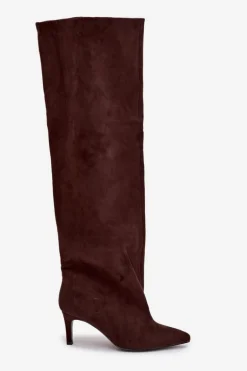 Kozaki Damskie Na Szpilce Wsuwane Czekoladowe Mavilla