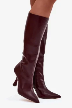 Kozaki Damskie Na Szpilce Przed Kolano Bordowe Vionette