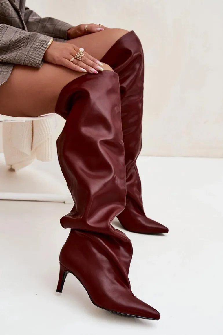 Kozaki Damskie Na Szpilce Wsuwane Bordowe Mavilla