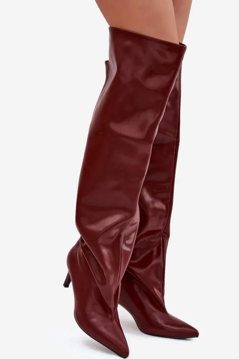 Kozaki Damskie Na Szpilce Wsuwane Bordowe Mavilla