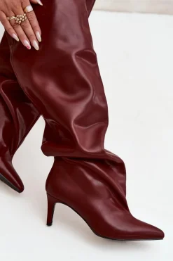 Kozaki Damskie Na Szpilce Wsuwane Bordowe Mavilla