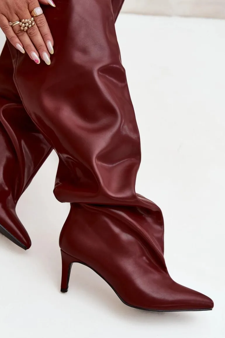 Kozaki Damskie Na Szpilce Wsuwane Bordowe Mavilla