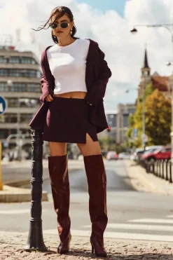 Kozaki Damskie Na Szpilce Wsuwane Bordowe Mavilla