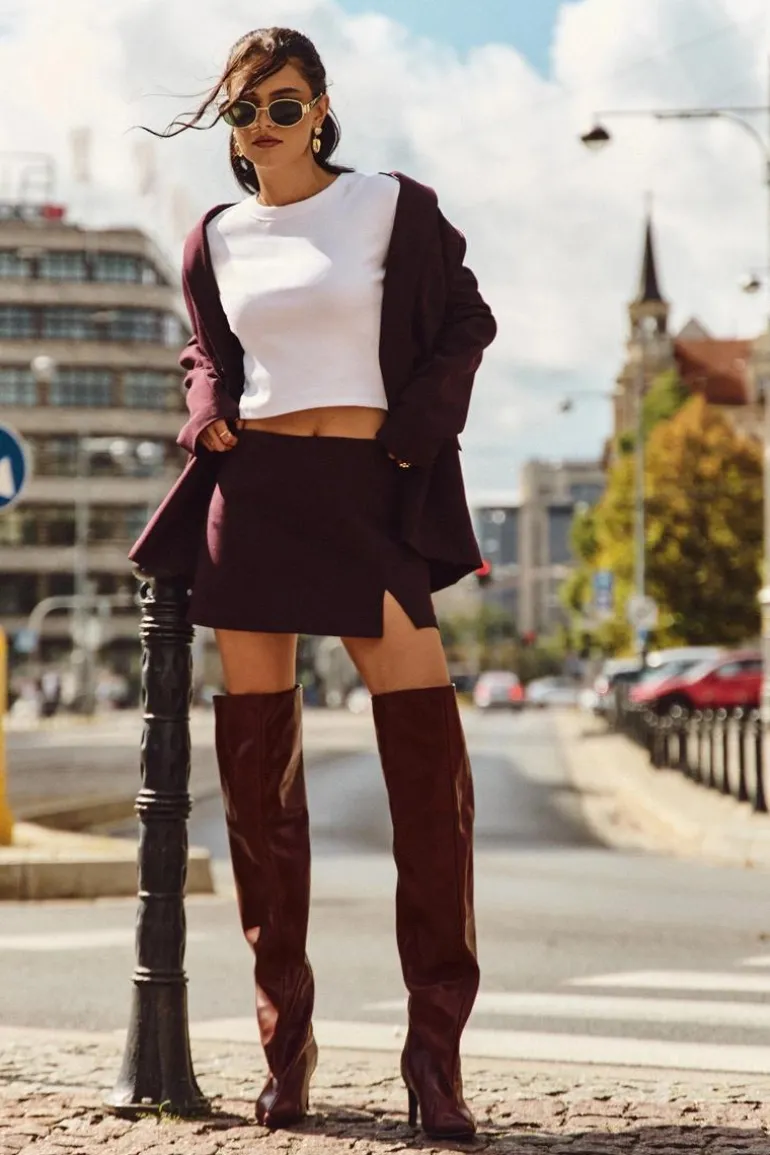 Kozaki Damskie Na Szpilce Wsuwane Bordowe Mavilla