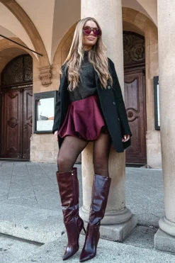 Kozaki Damskie Na Szpilce Z Paskiem Bordowe Lisanne