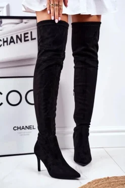 Kozaki Damskie Na Szpilce Zamszowe Czarne Huanto