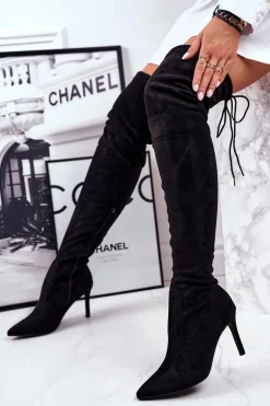 Kozaki Damskie Na Szpilce Zamszowe Czarne Huanto