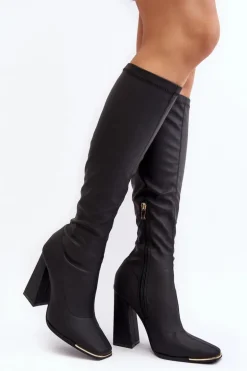 Kozaki Damskie Na Wysokim Słupku Czarne Rishabh