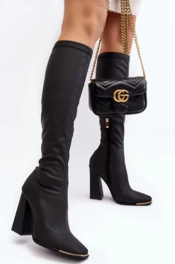 Kozaki Damskie Na Wysokim Słupku Czarne Rishabh