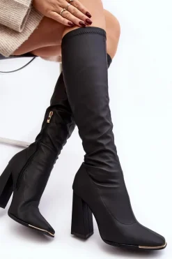 Kozaki Damskie Na Wysokim Słupku Czarne Rishabh