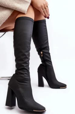 Kozaki Damskie Na Wysokim Słupku Czarne Rishabh