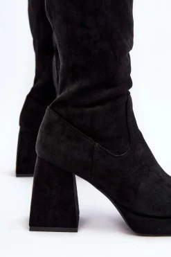 Kozaki Damskie Ocieplane Na Masywnym Obcasie Czarne Layala