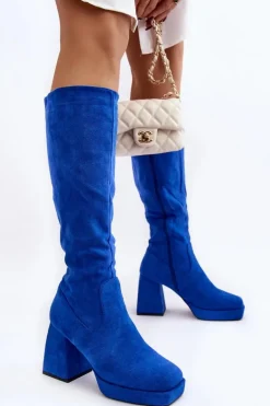 Kozaki Damskie Ocieplane Na Masywnym Obcasie Niebieski Layala