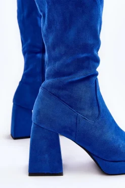 Kozaki Damskie Ocieplane Na Masywnym Obcasie Niebieski Layala